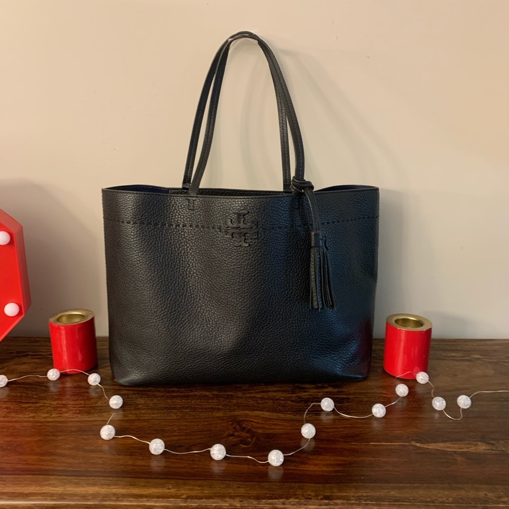 Authentic Tory Burch Leather Tote; Brushed Black